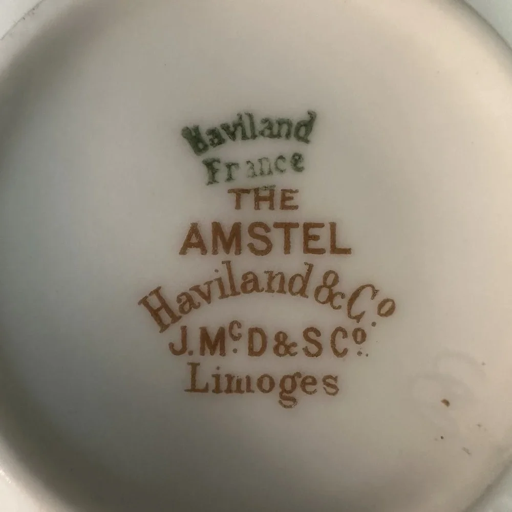 Haviland Limoges 'The Amstel' Bouillon Cups, Gold Pink Roses, Antique, Set of‎ 2